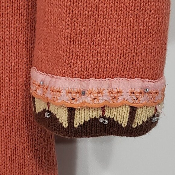 Storybook Knits  Long Orange Cardigan Sweater  Beaded / Sequins / Size S - Picture 5 of 7
